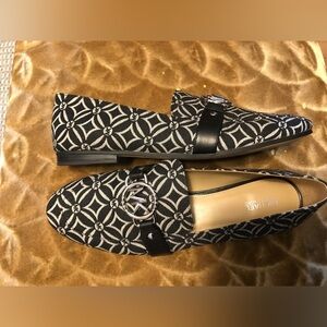 Michael Kors Black & White Geometric Logo Loafers